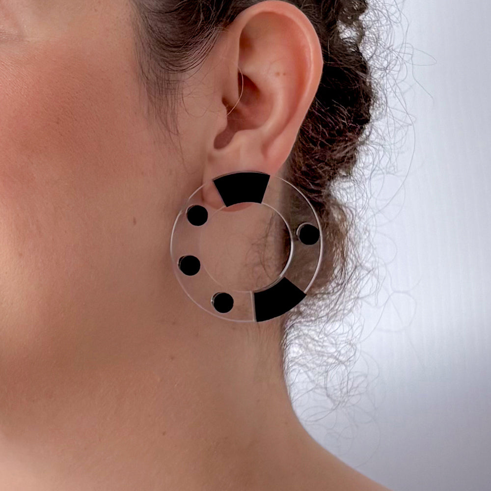 Aura Essential - Orecchini in Plexiglas Trasparenti Bianco e Nero